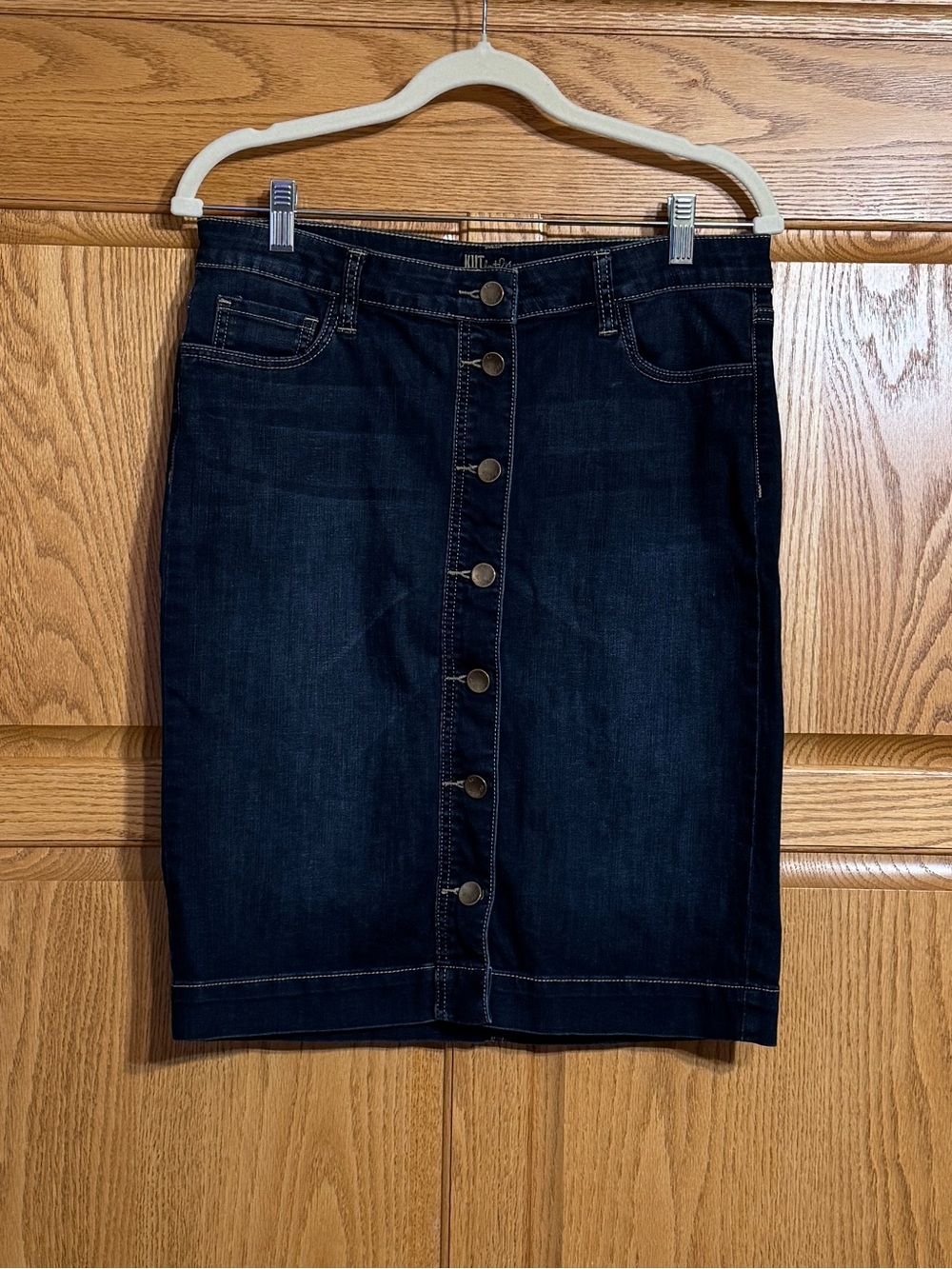 Kut from the Kloth Dark Indigo Button-Front Denim Pencil Skirt